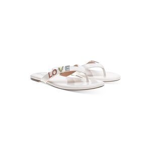 WILD PAIR Womens White Rhinestone Fantasia Round Toe Slip On Thong Sandals 7 M